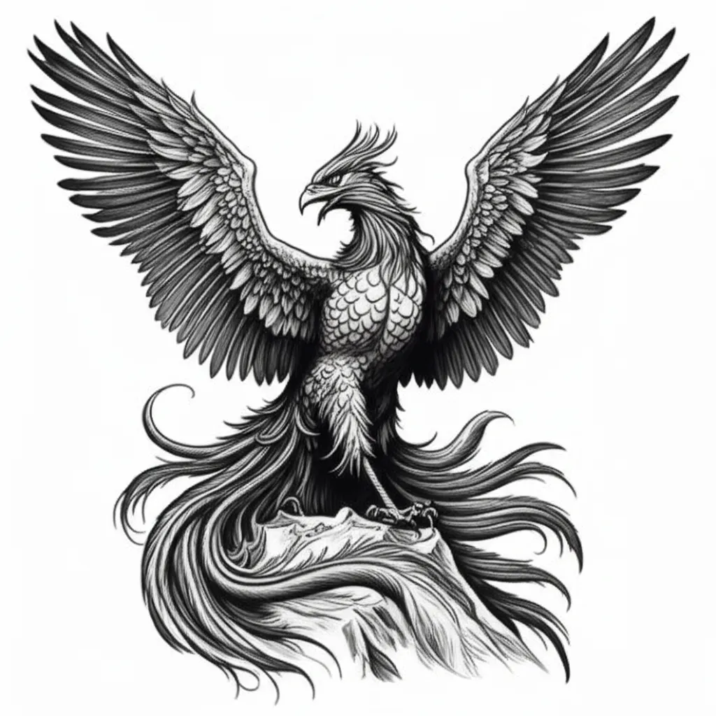 Illustrative Phoenix Over Mountain Tattoo Design Illustrative Phoenix Over Mountain Tattoo Design