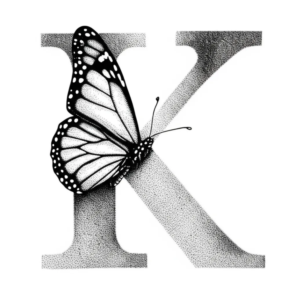 Letter K Butterfly Dotwork Tattoo Design
