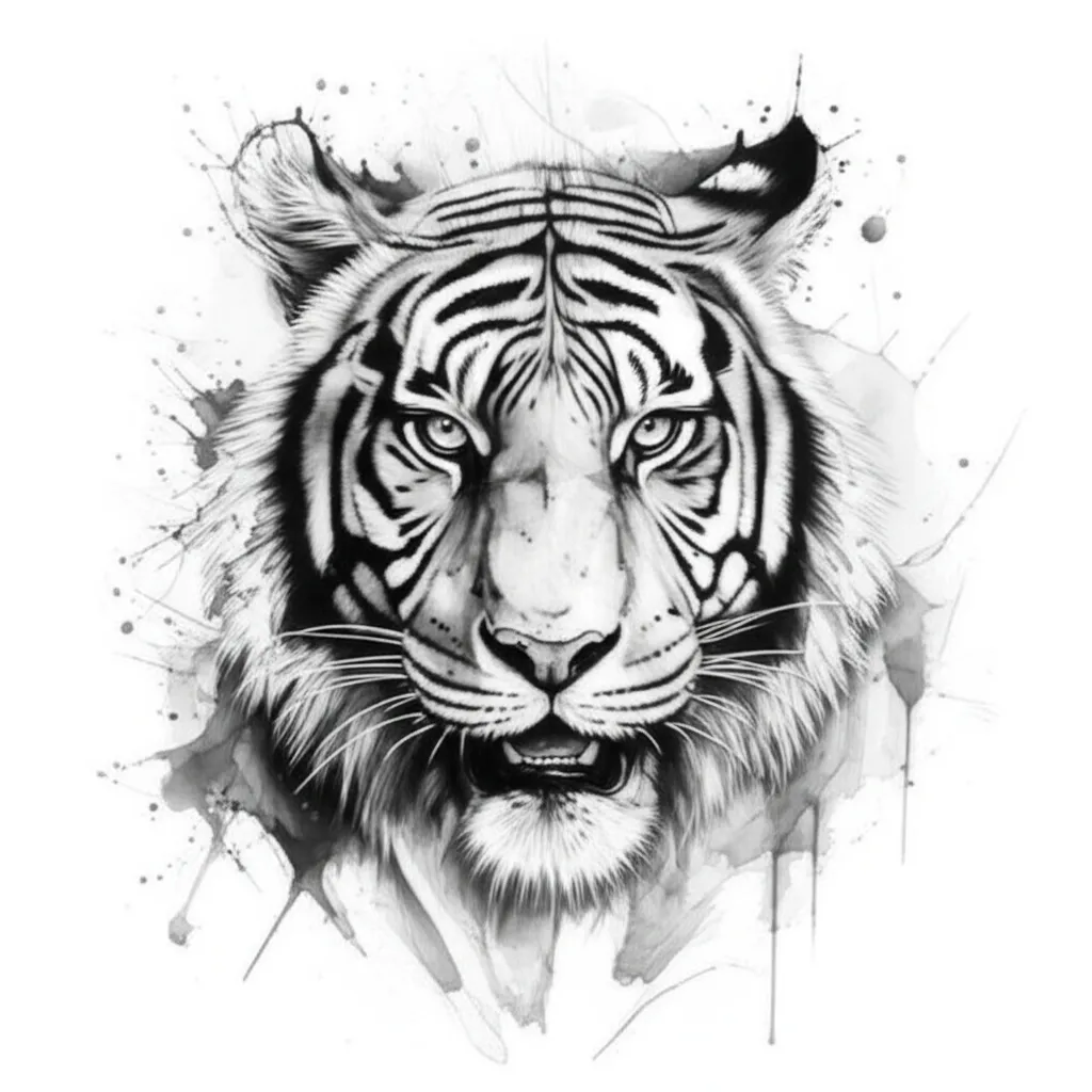 Fierce Tiger Forearm Tattoo in Black and White Watercolor Style