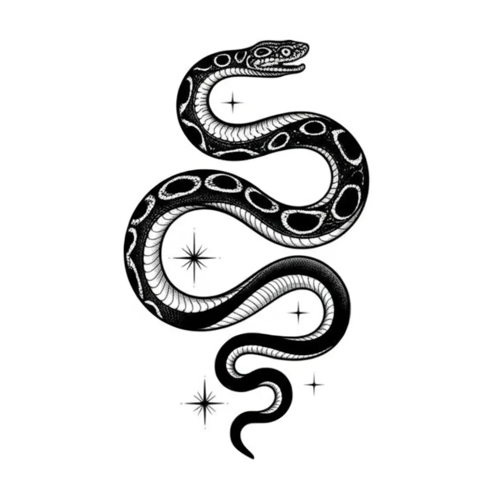Blackwork Snake and Stars Tattoo Design Blackwork Snake and Stars Tattoo Design