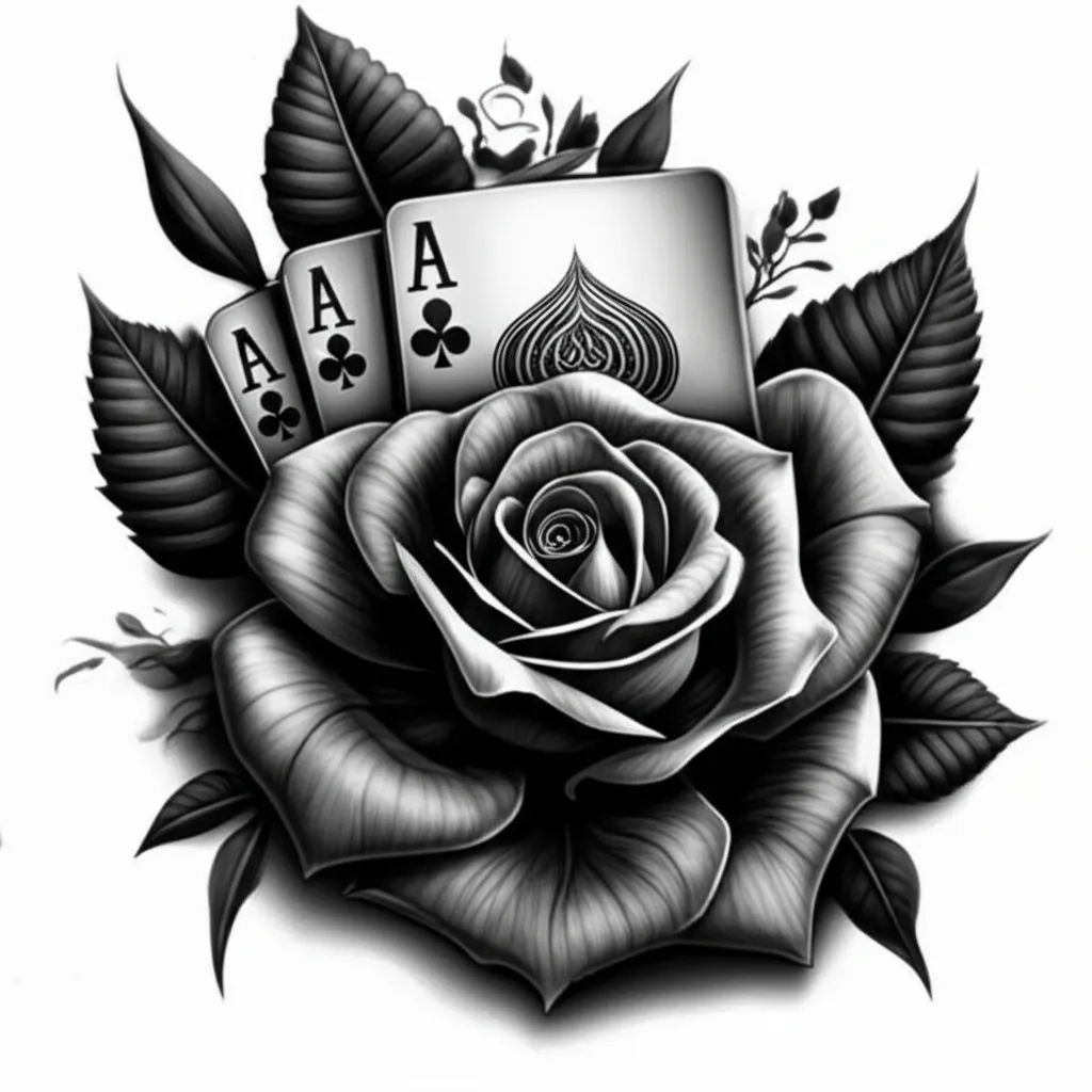 Realism Old Western Tattoo with Cards and Flowers Realism Old Western Tattoo with Cards and Flowers