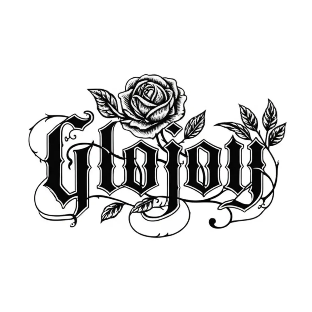 Glojoy Name Tattoo with Roses - Blackwork Style Glojoy Name Tattoo with Roses - Blackwork Style