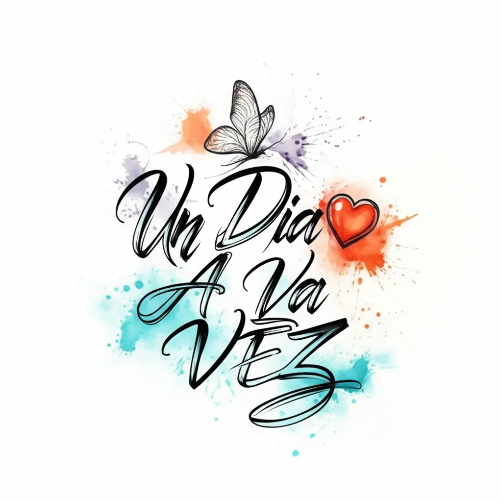 Un Dia A La Vez Watercolor Tattoo with Butterfly and Heart Un Dia A La Vez Watercolor Tattoo with Butterfly and Heart