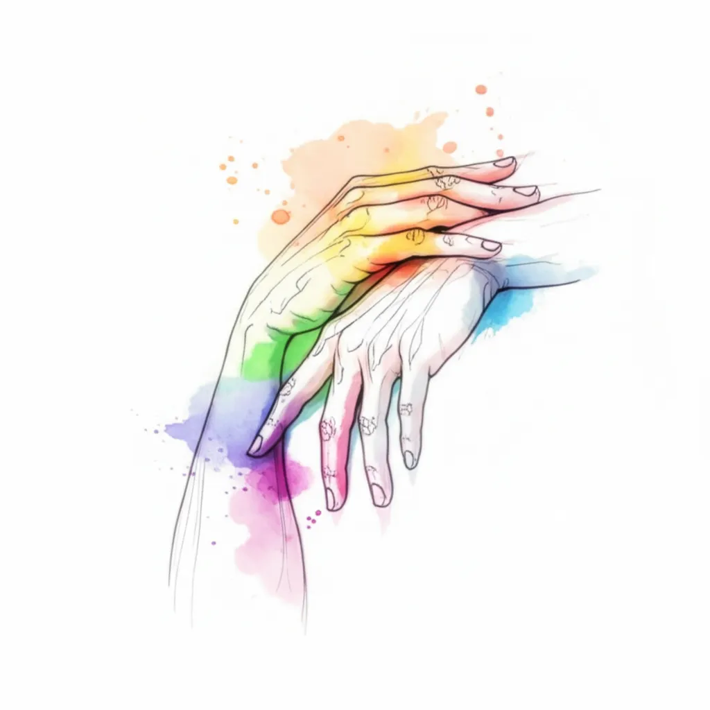 Watercolor Two Hands Reaching Over Shoulder Tattoo Idea Watercolor Two Hands Reaching Over Shoulder Tattoo Idea