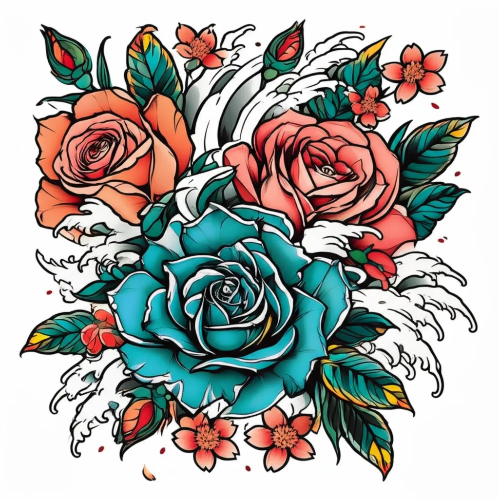 Japanese Traditional Rose Tattoo Design