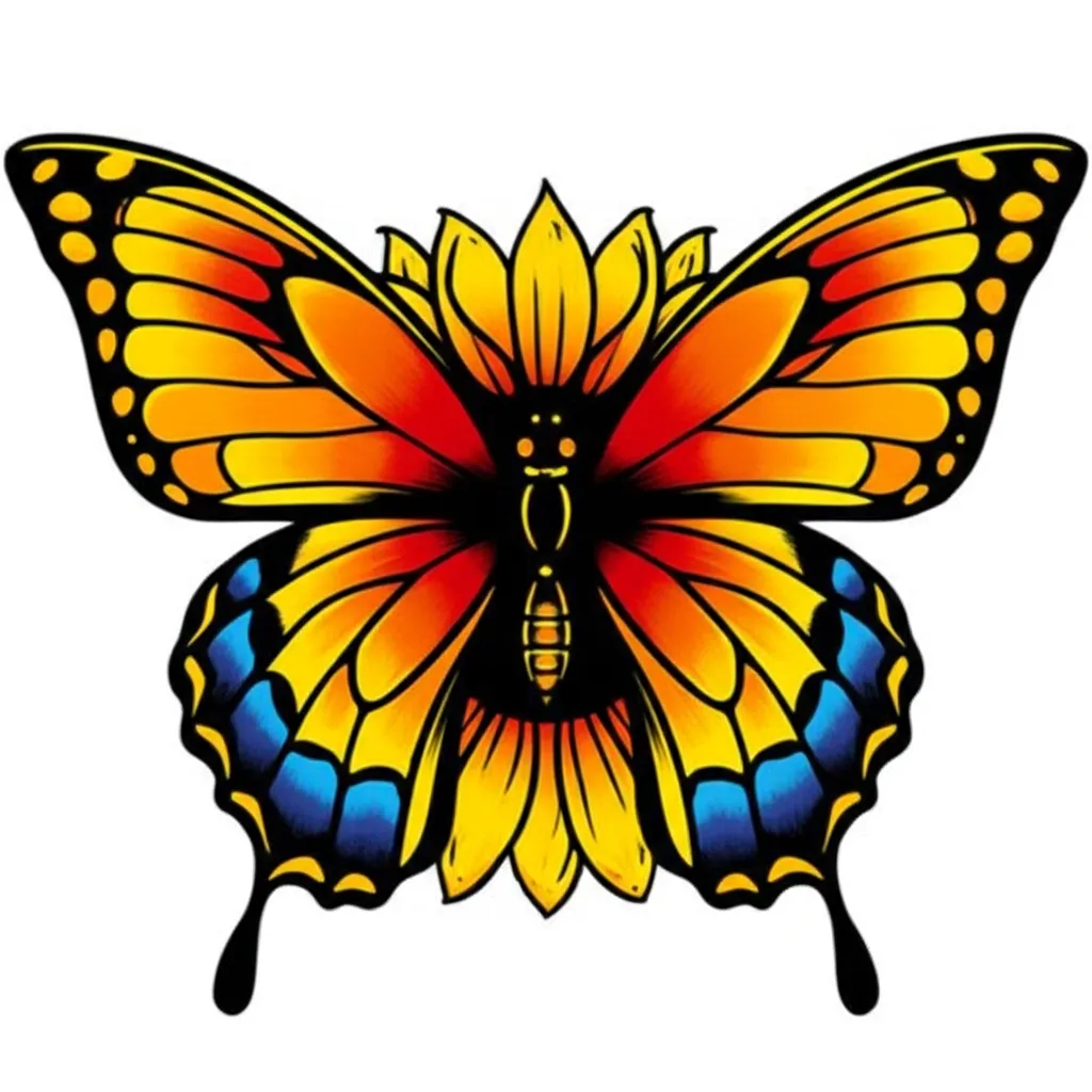 Anime Butterfly Sunflower Tattoo Design Anime Butterfly Sunflower Tattoo Design