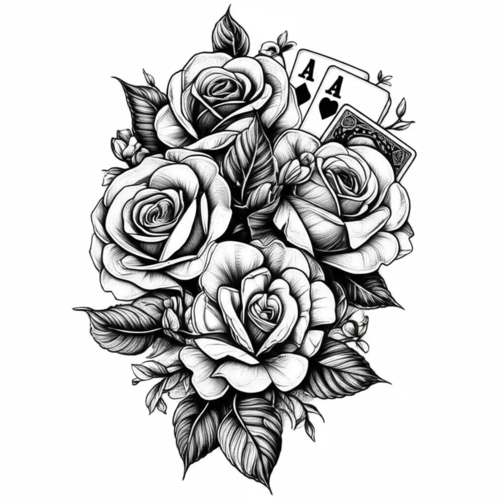 Western Tattoo with Flowers and Cards - Illustrative Design Western Tattoo with Flowers and Cards - Illustrative Design