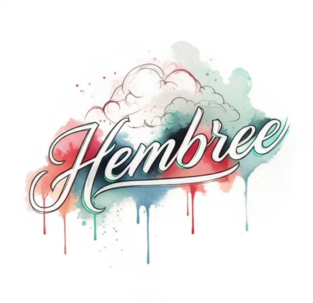 Hembree Name Tattoo with Clouds in Watercolor Style - Upper Arm Half Sleeve