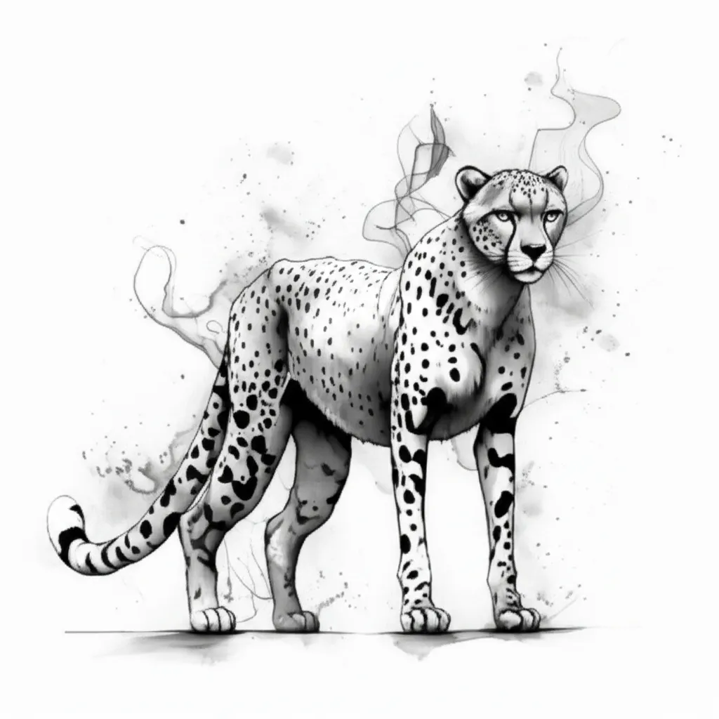Black and White Crawling Cheetah Watercolor Tattoo Design Black and White Crawling Cheetah Watercolor Tattoo Design