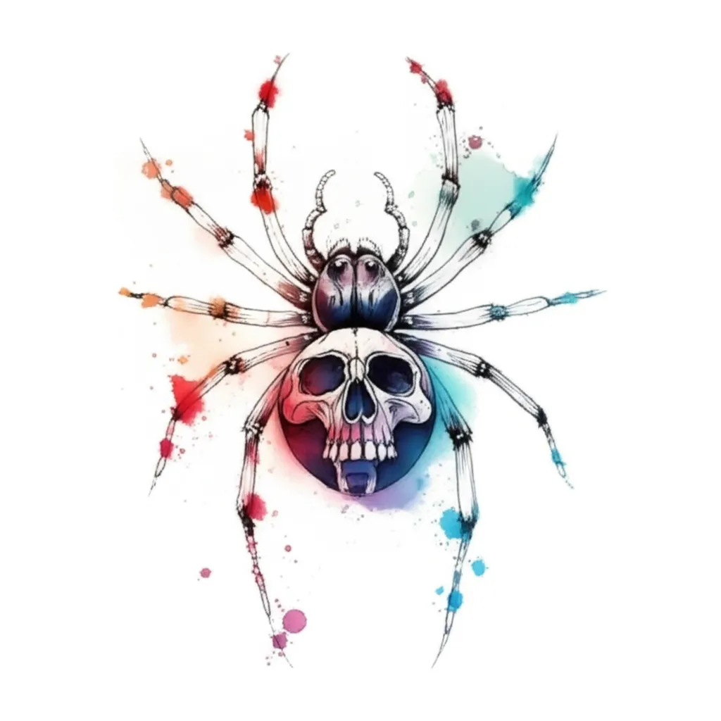 Watercolor Spider Skull Tattoo: Unique and Edgy Design Watercolor Spider Skull Tattoo: Unique and Edgy Design