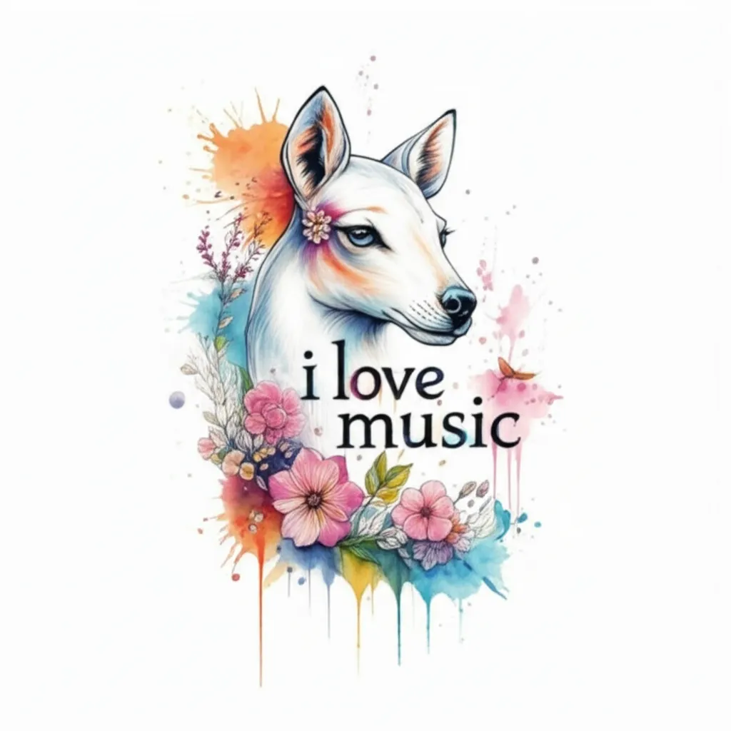 Watercolor Deer Tattoo with Flowers and Music Notes Watercolor Deer Tattoo with Flowers and Music Notes