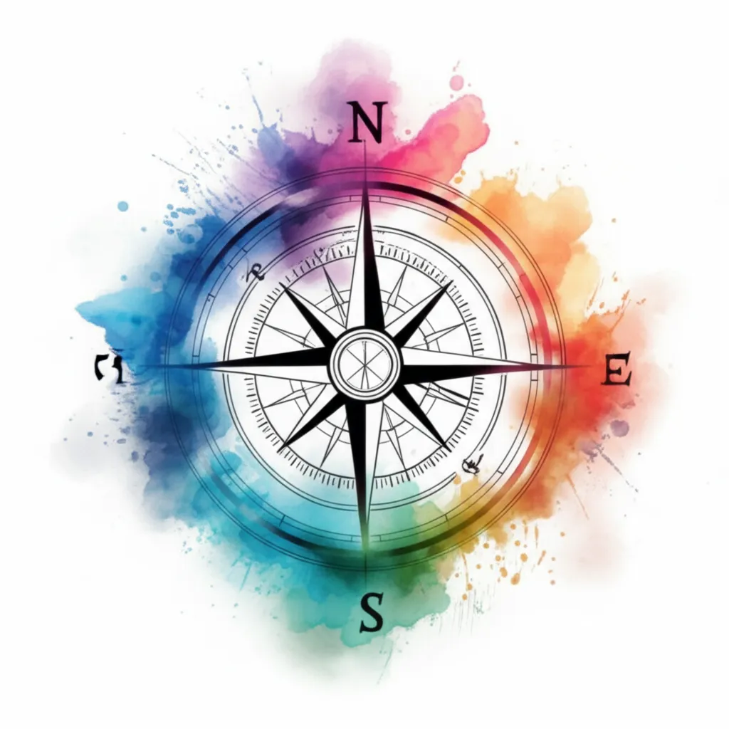 Watercolor Compass Tattoo Design: Degrees Minutes Seconds Watercolor Compass Tattoo Design: Degrees Minutes Seconds
