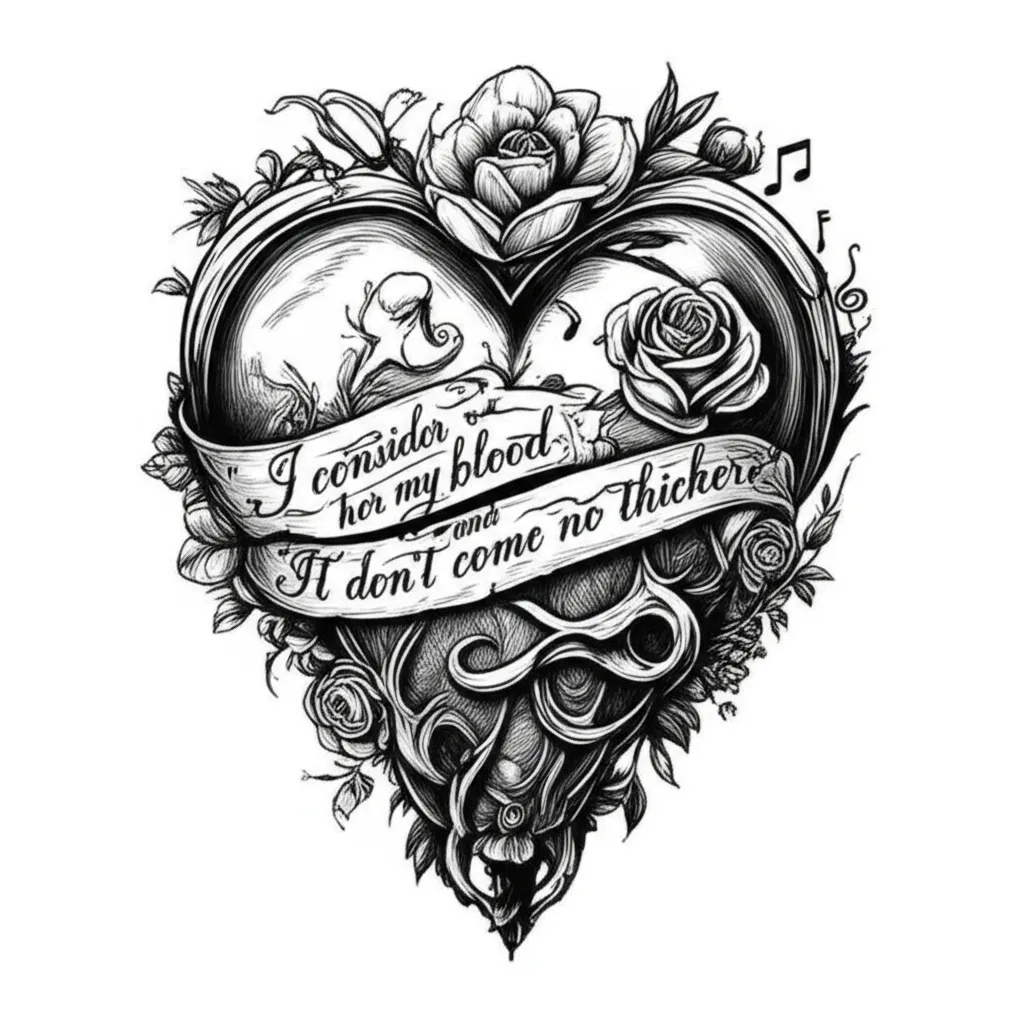 Heart, Flowers, Music Notes, and Infinity Symbol Tattoo Design