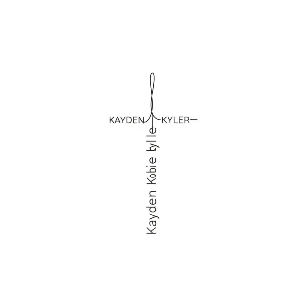 Minimalist Cross Tattoo with Names Kayden, Kobie, Kyler