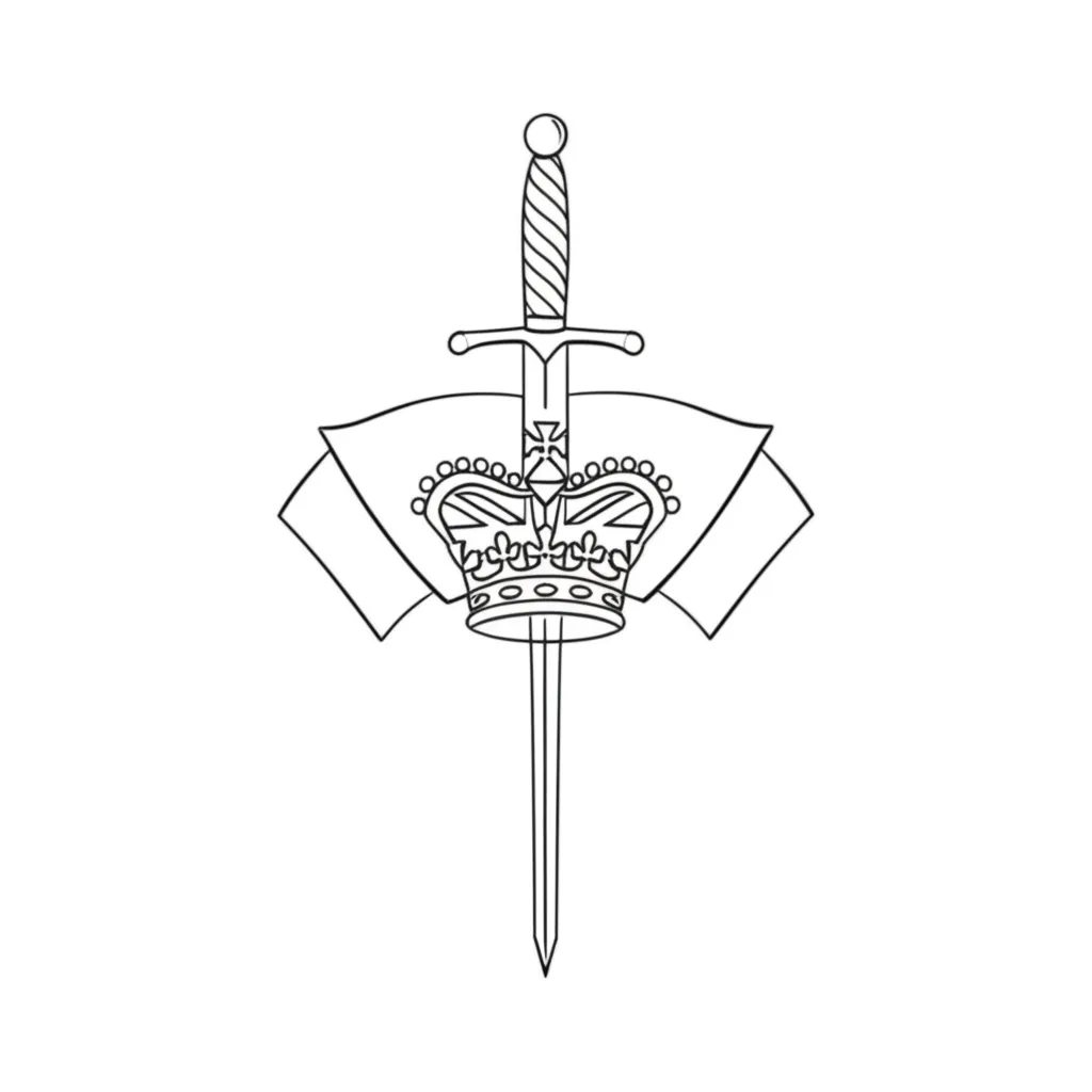 Minimalist British and Irish Flags Sword Crown Tattoo Design
