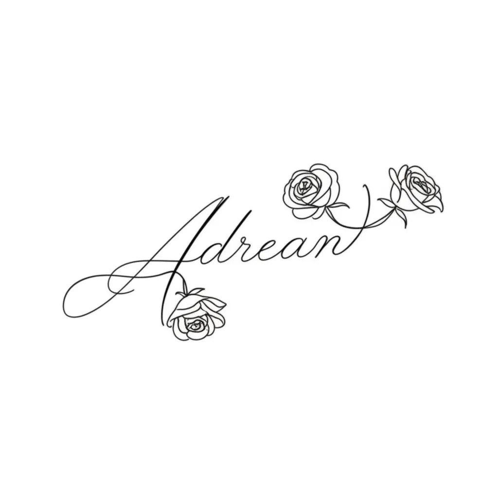 Minimalist Name Tattoo with Roses – Adrean Tattoo Design
