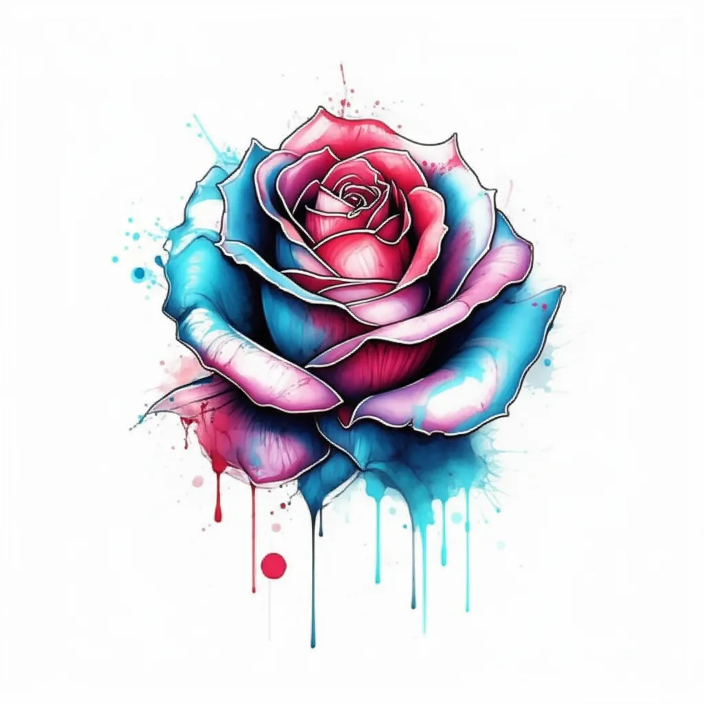 Watercolor Rose Tattoo with Neon Blue Bleeding Effect Watercolor Rose Tattoo with Neon Blue Bleeding Effect