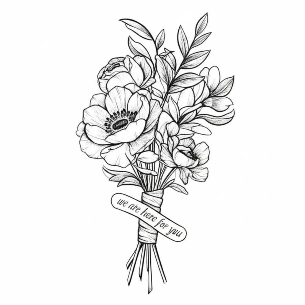 Fine Line Birth Flower Bouquet Tattoo with Supportive Bandage Detail