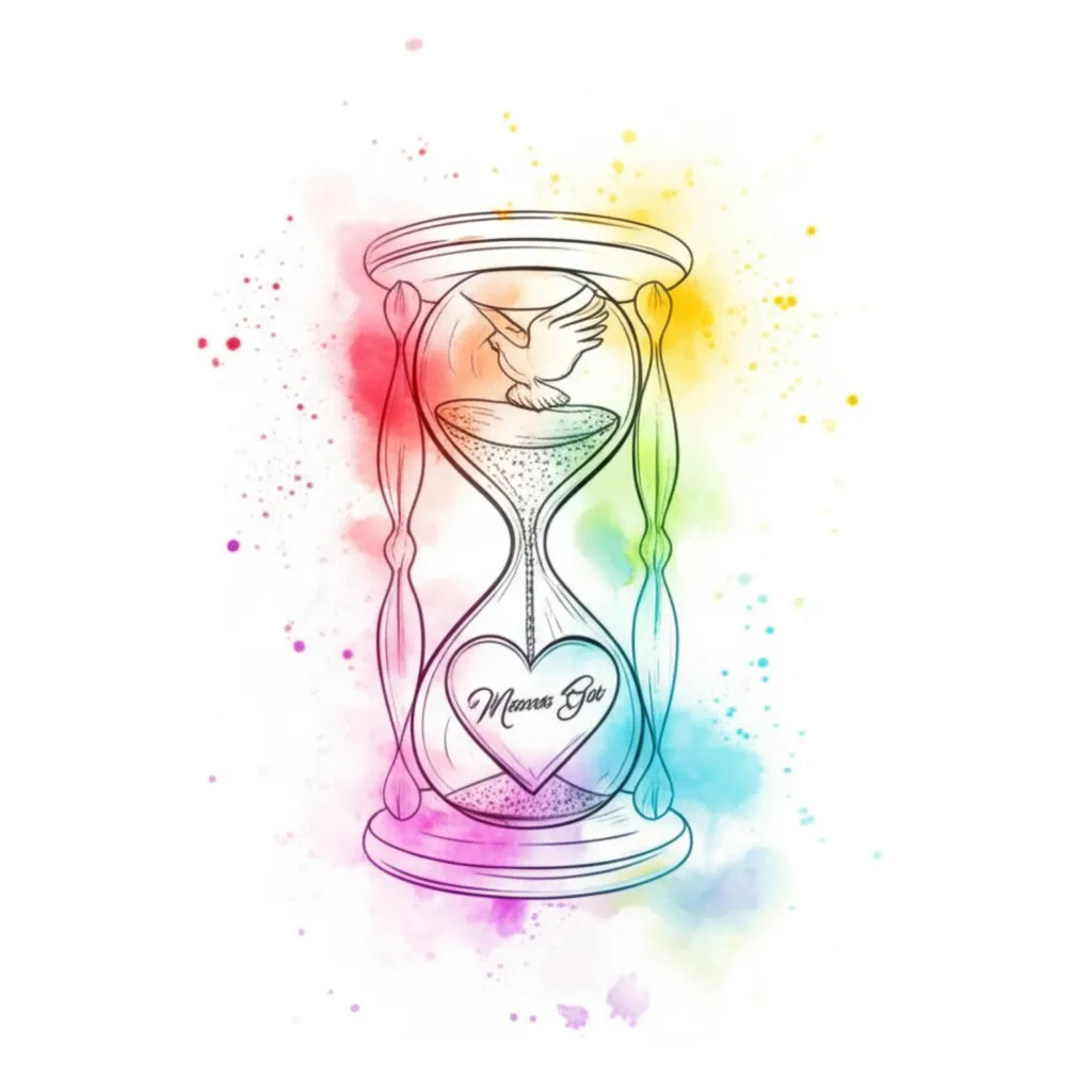 Watercolor Hourglass Tattoo with Dove and Mama Gie Heart