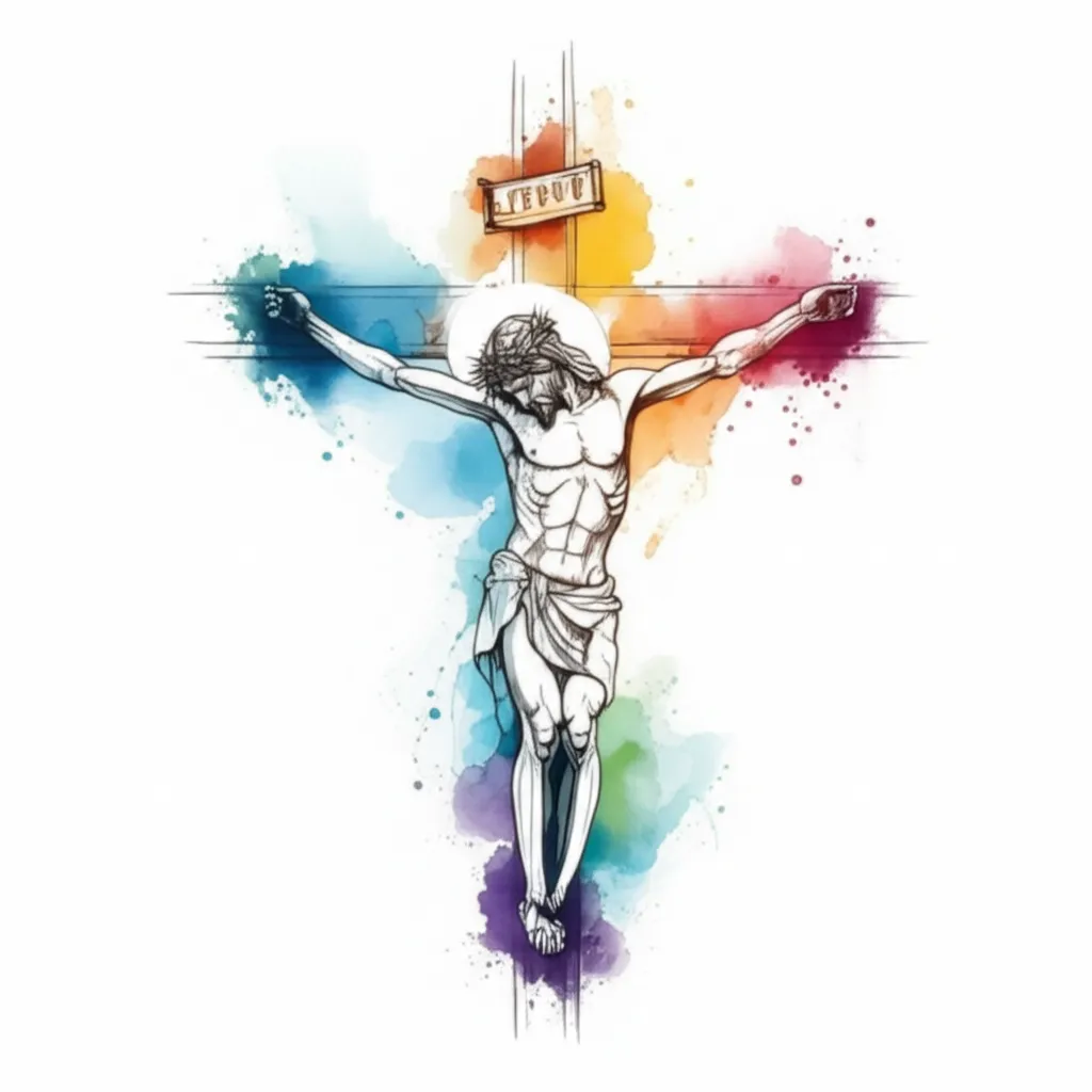 Watercolor Jesus on Cross Tattoo Design Watercolor Jesus on Cross Tattoo Design