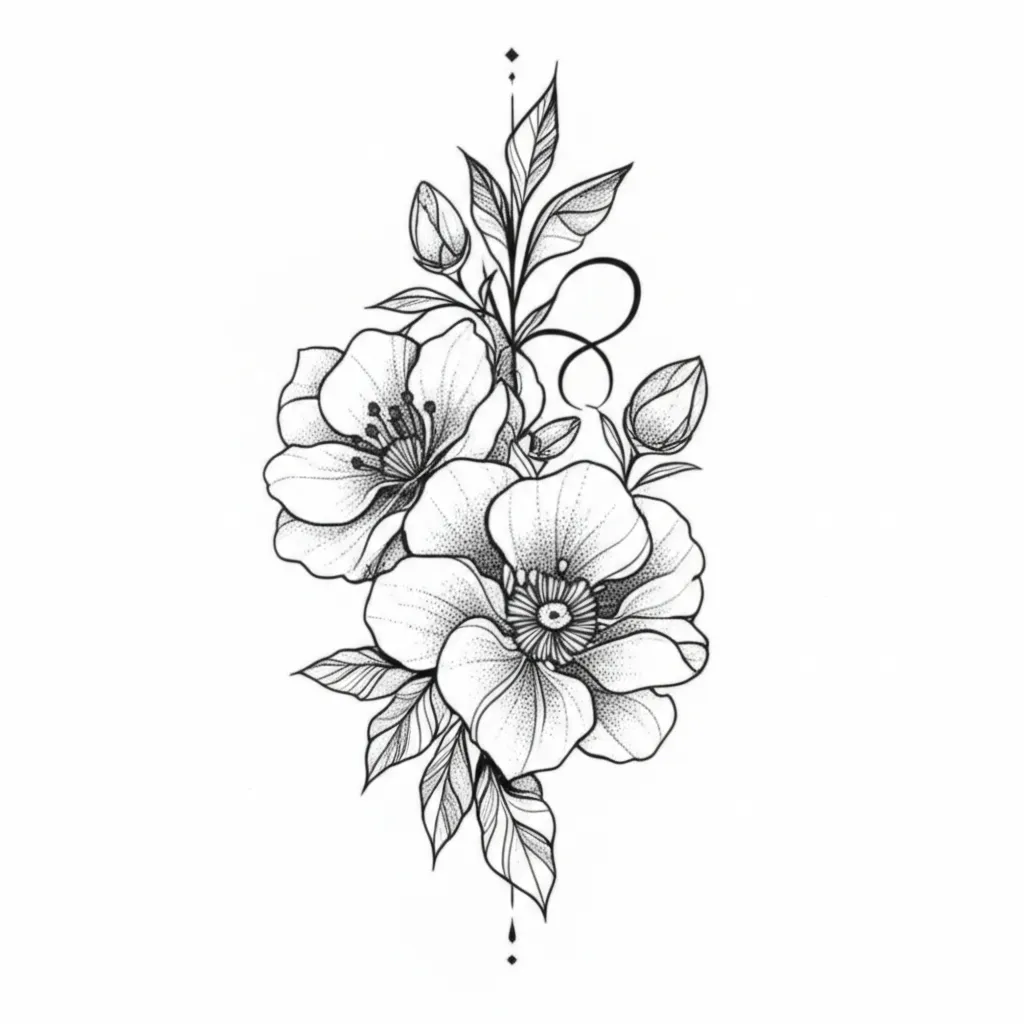 Fine Line Sagittarius and Taurus Zodiac Flowers Tattoo