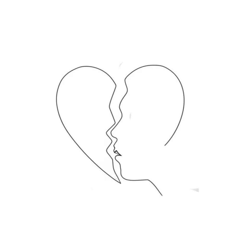Minimalist Tattoo of a Woman Kissing a Broken Heart