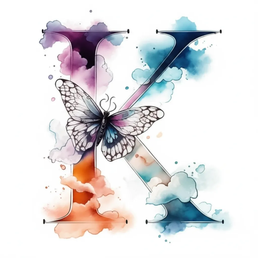 Watercolor Letter K Butterfly Tattoo Design