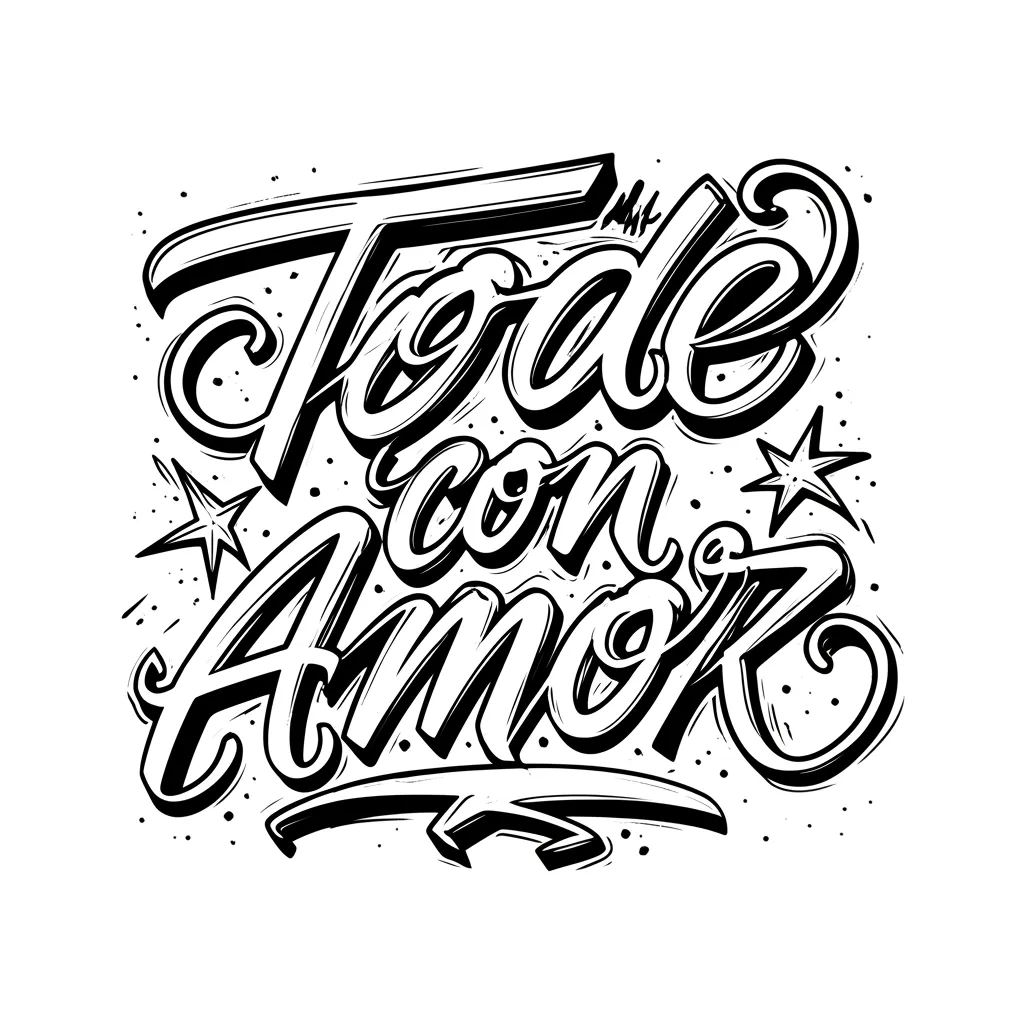 Todo con Amor Lettering Tattoo in Graffiti Style with Shading and Stars