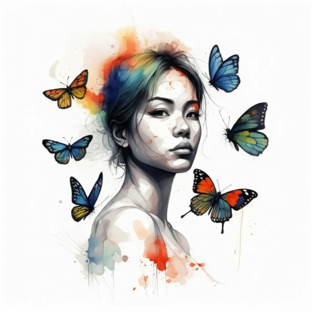 Never Give Up Tattoo with Butterflies in Watercolor Style Never Give Up Tattoo with Butterflies in Watercolor Style