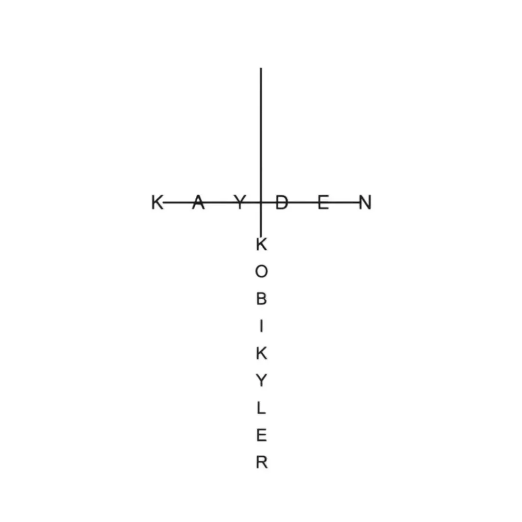 Minimalist Cross Tattoo with Names Kayden & Kobie Kyler Minimalist Cross Tattoo with Names Kayden & Kobie Kyler