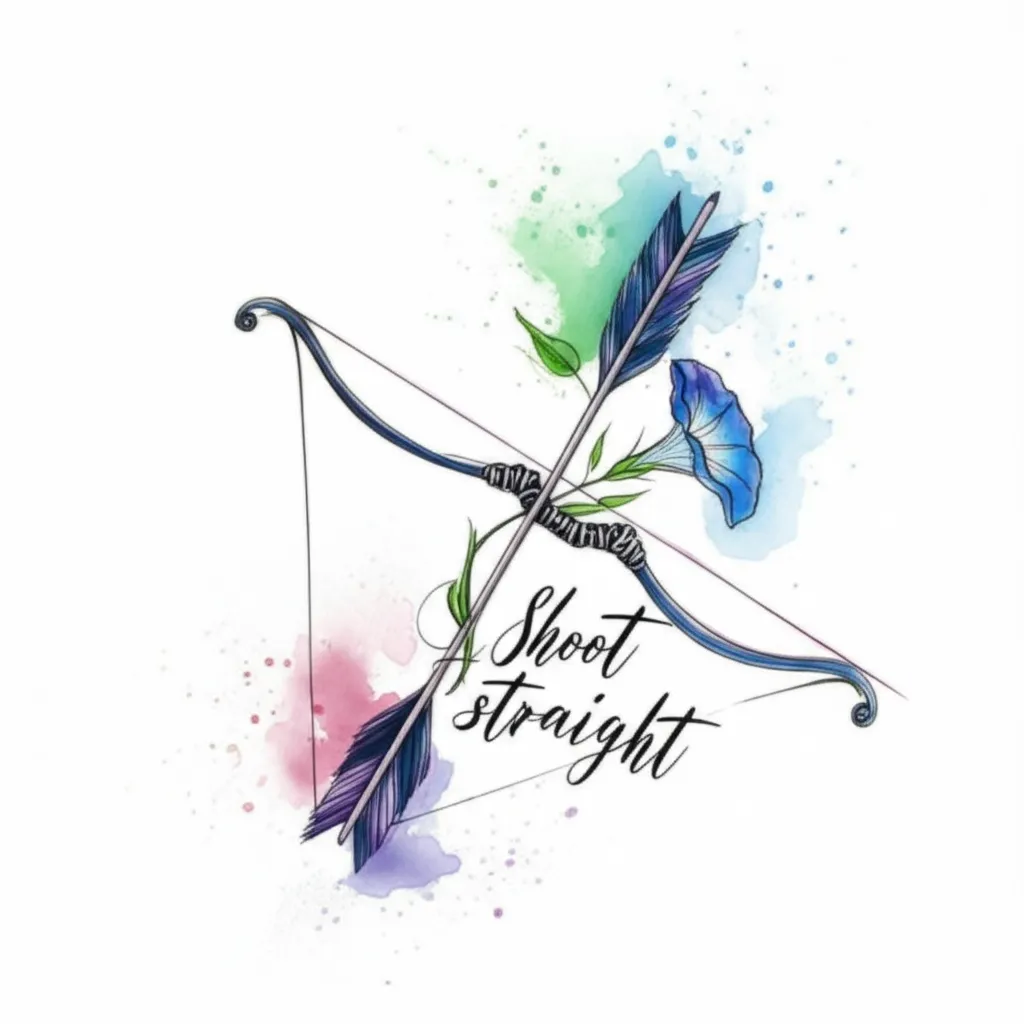 Watercolor Bow and Arrow with Morning Glory Flower Tattoo
