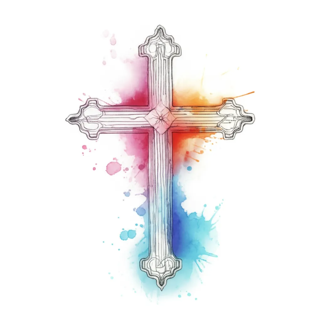 Christian Watercolor Cross Tattoo Design
