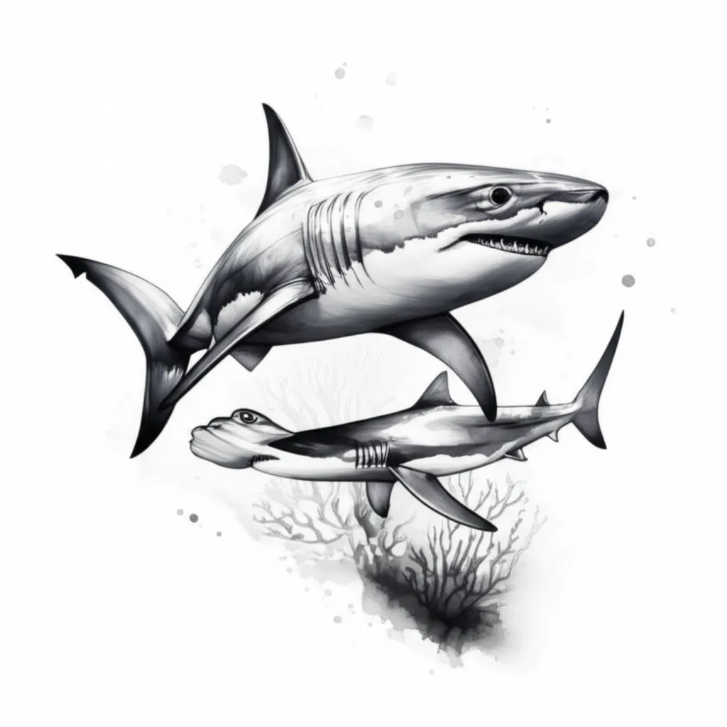 Watercolor Shark Tattoo: Great White, Mako & Hammerhead Design Watercolor Shark Tattoo: Great White, Mako & Hammerhead Design