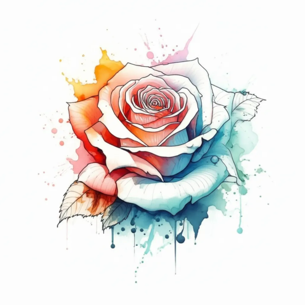 Watercolor Rose Tattoo with Rivers and Mountains Design Watercolor Rose Tattoo with Rivers and Mountains Design