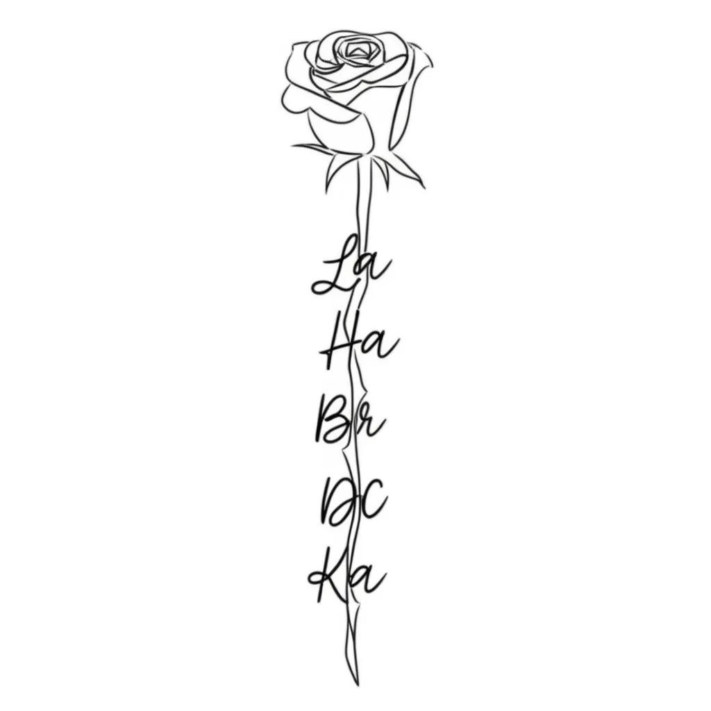 Minimalist Rose Tattoo with Letters LA HA BR DC KA Minimalist Rose Tattoo with Letters LA HA BR DC KA