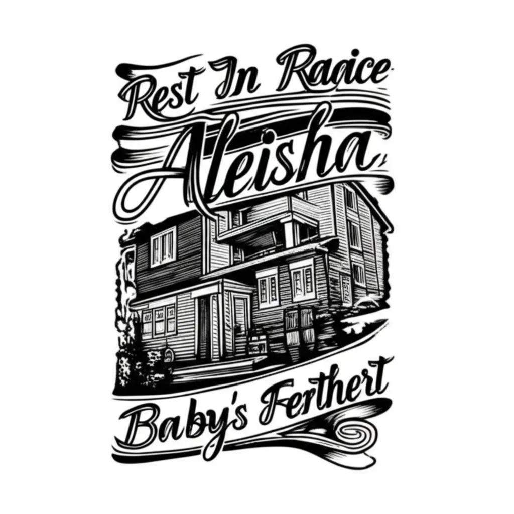 Rest In Peace Aleisha Baby Bennett Memorial Tattoo Featuring Hood Apartments in Blackwork Style