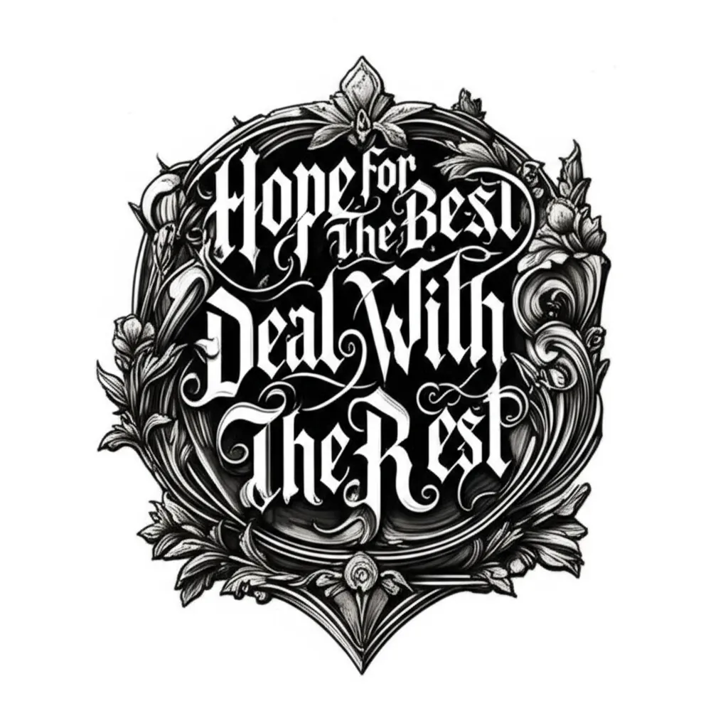 Gothic 'Hope For The Best, Deal With The Rest' Lettering Tattoo