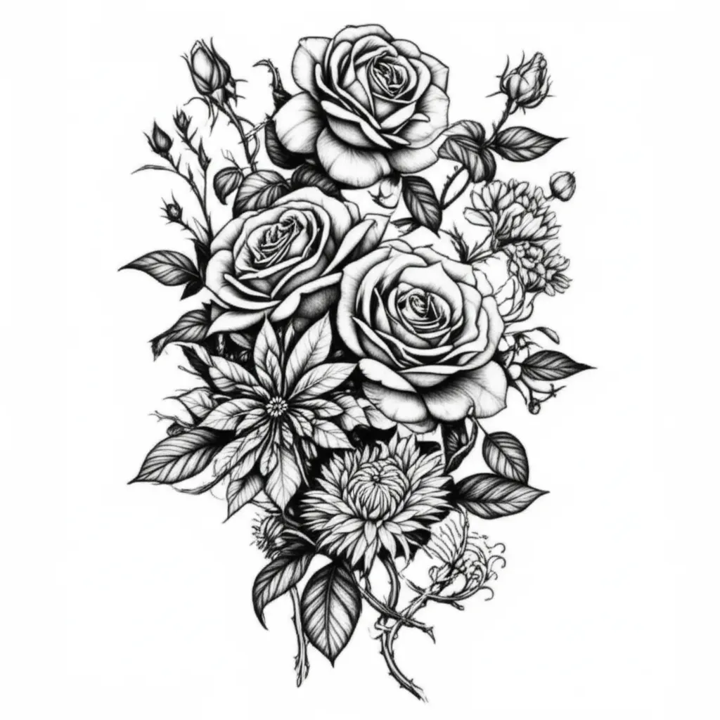 Illustrative Floral Tattoo: Roses, Carnations, Daisies & More Illustrative Floral Tattoo: Roses, Carnations, Daisies & More
