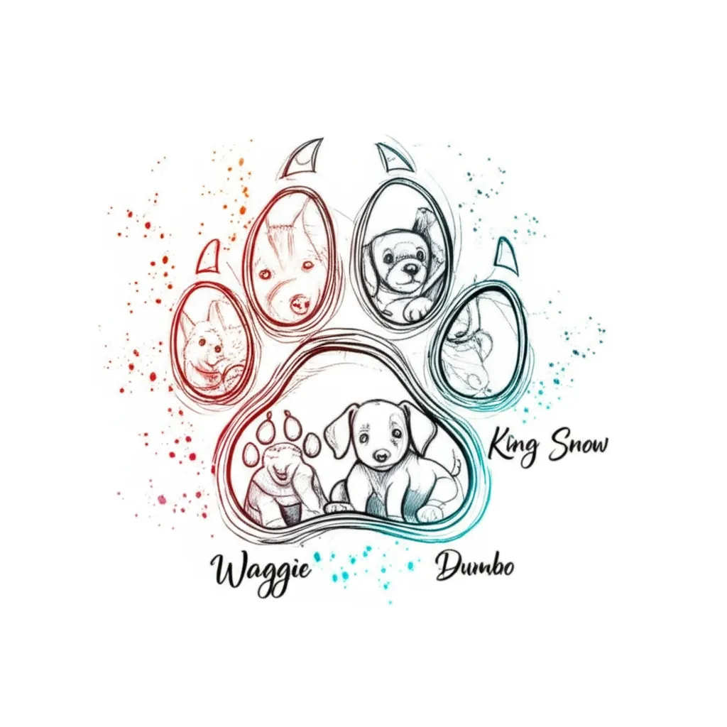 Watercolor Paw Print Tattoo with Names - Waggie, King Snow, Dumbo Watercolor Paw Print Tattoo with Names - Waggie, King Snow, Dumbo