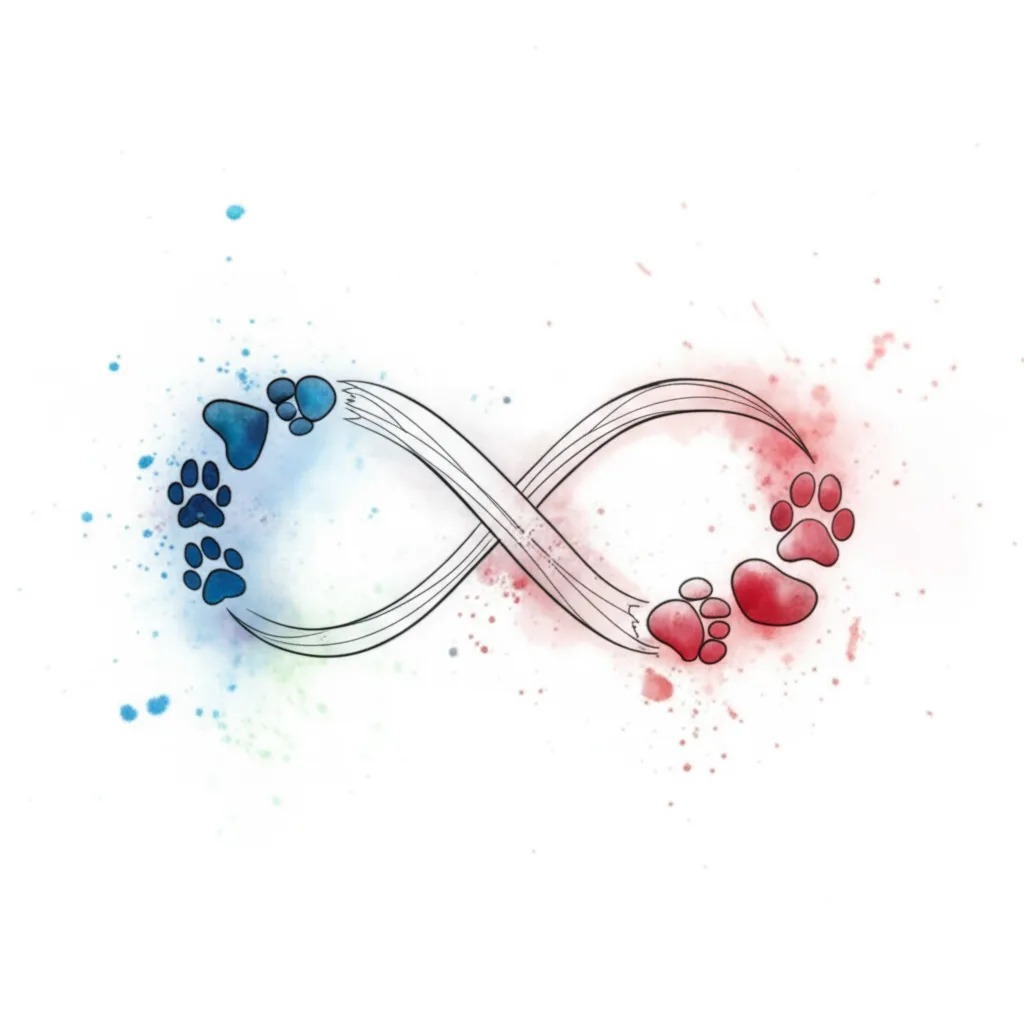 Watercolor Infinity Tattoo with Dog and Rabbit Prints - Symbol of Everlasting Love