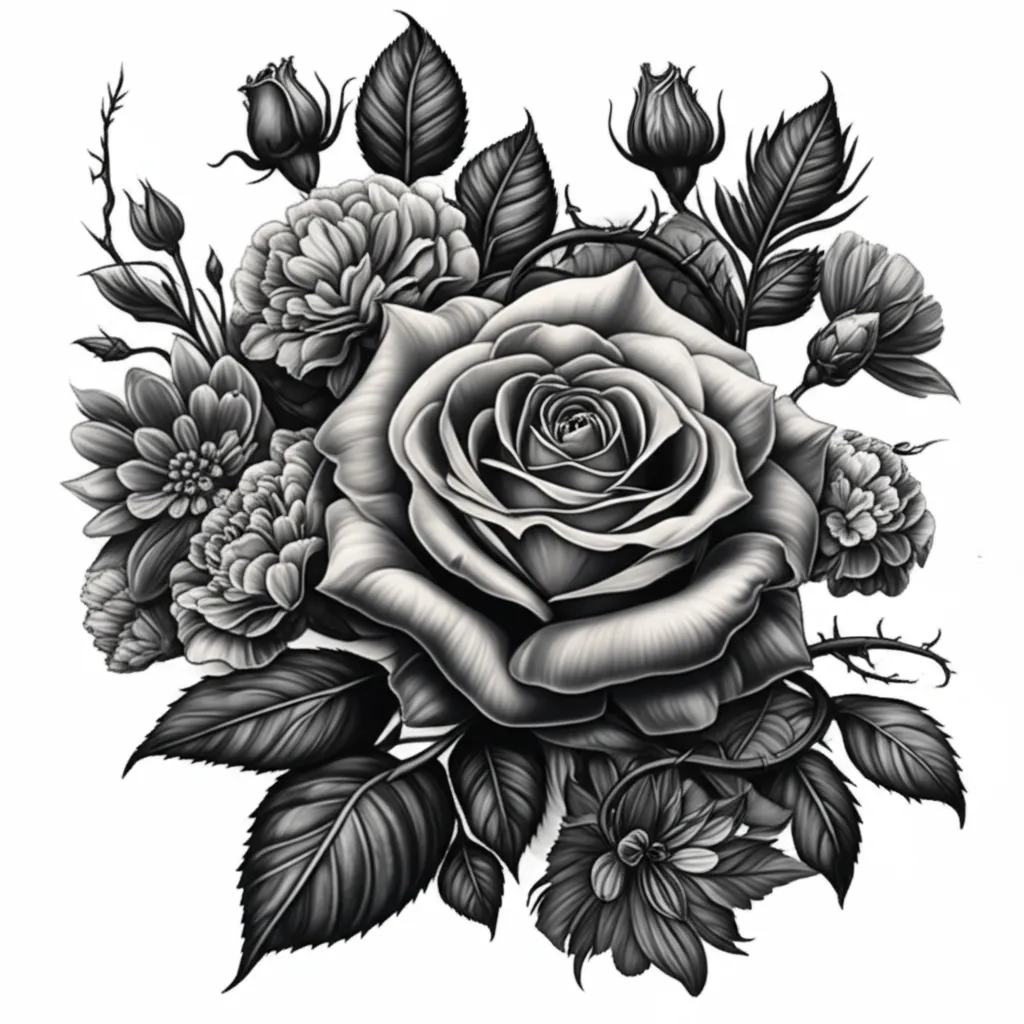 Realistic Floral Bouquet Tattoo: Roses, Carnations, Daisies & More Realistic Floral Bouquet Tattoo: Roses, Carnations, Daisies & More