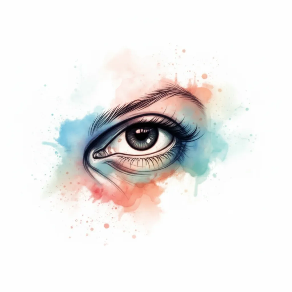 Watercolor Eye Neck Tattoo with Flames - See No Evil Design Watercolor Eye Neck Tattoo with Flames - See No Evil Design
