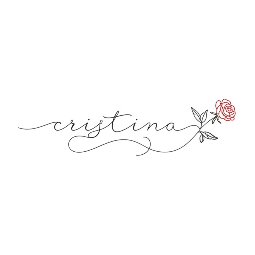 Minimalist 'Cristina' Name Tattoo with Red Rose for Arm Minimalist 'Cristina' Name Tattoo with Red Rose for Arm