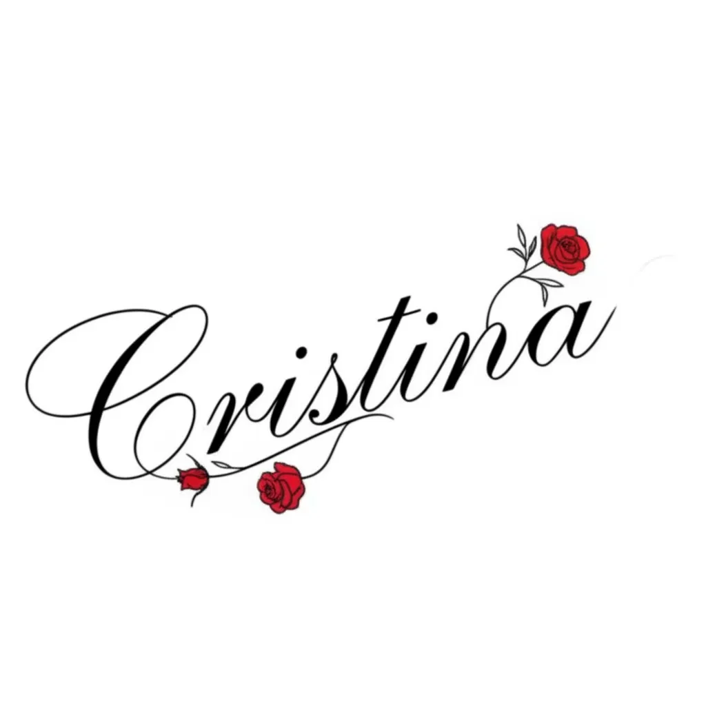 Cristina Name Tattoo with Red Roses - Minimalist Arm Design Cristina Name Tattoo with Red Roses - Minimalist Arm Design