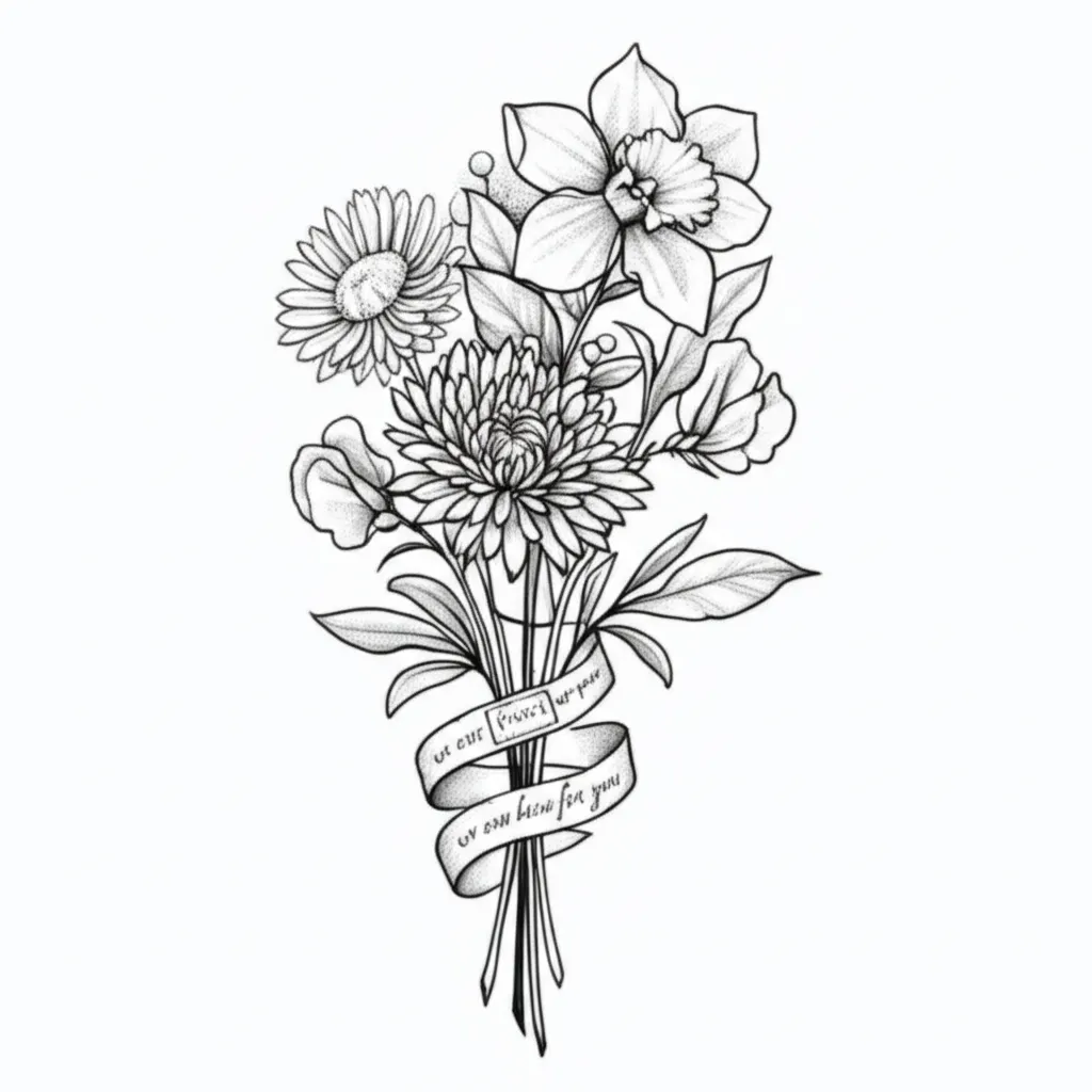 Fine Line Birth Flower Bouquet Tattoo with Supportive Bandage