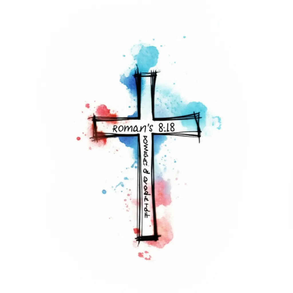 Watercolor Cross Tattoo with Romans 8:18 - Meaning & Designs