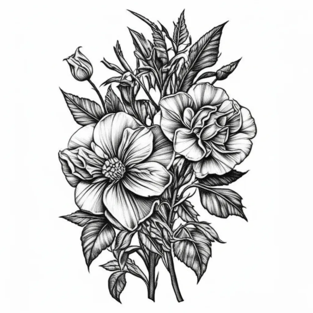 Sagittarius and Taurus Zodiac Flowers Illustrative Tattoo Design