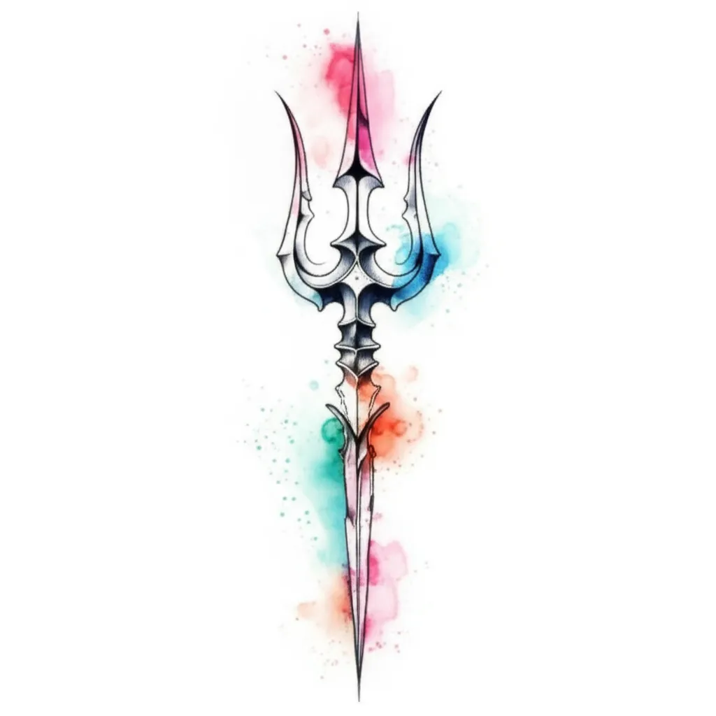 Watercolor Trident Dagger Spine Tattoo Design Watercolor Trident Dagger Spine Tattoo Design