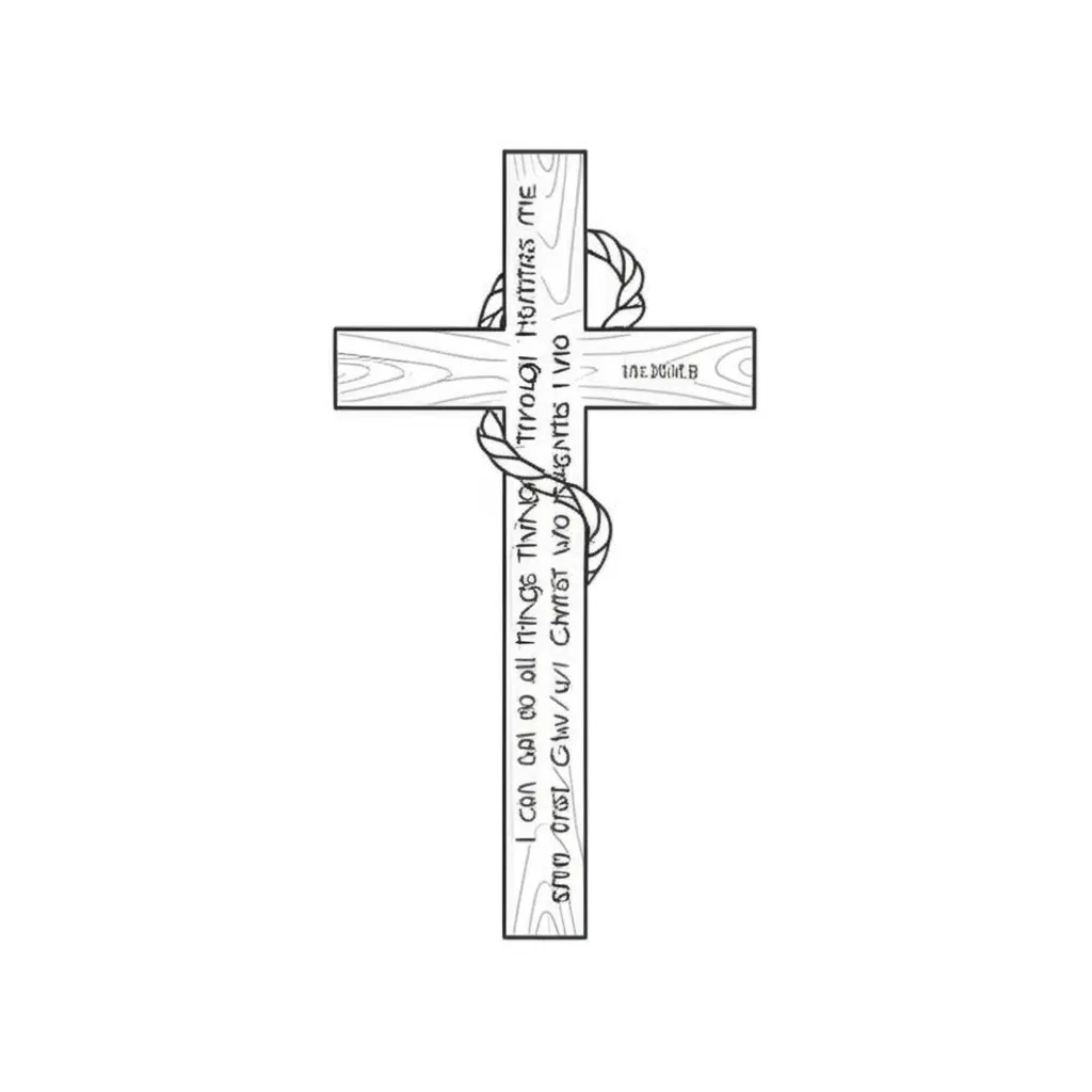 Minimalist Wooden Cross Tattoo with Lariat and Bible Verse Minimalist Wooden Cross Tattoo with Lariat and Bible Verse
