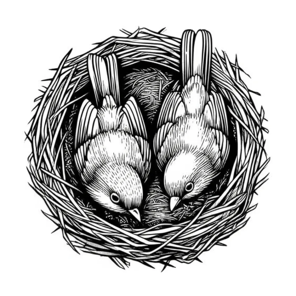 Two Robins on a Nest Blackwork Tattoo Design Two Robins on a Nest Blackwork Tattoo Design